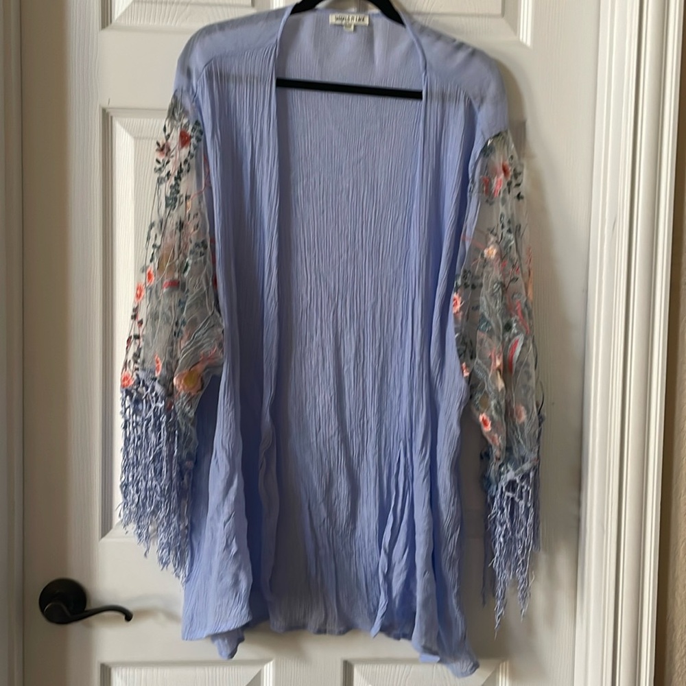 Embroidered Lavender Shrug with Fringe